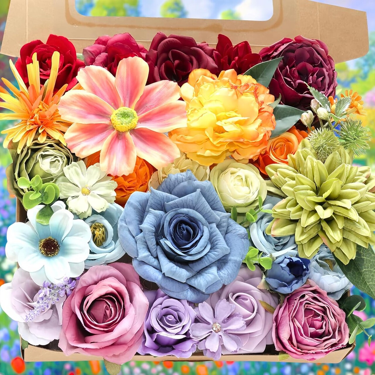 Fake Artificial Summer Bouquets Flowers Combo, Faux Silk Colorful Flowers